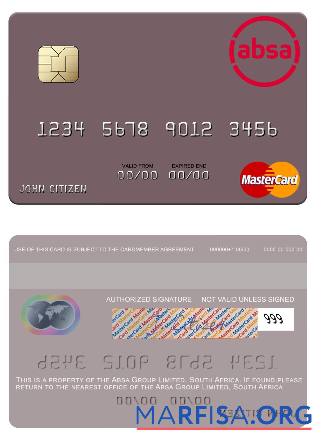 Realistic South Africa Absa Group Limited mastercard template